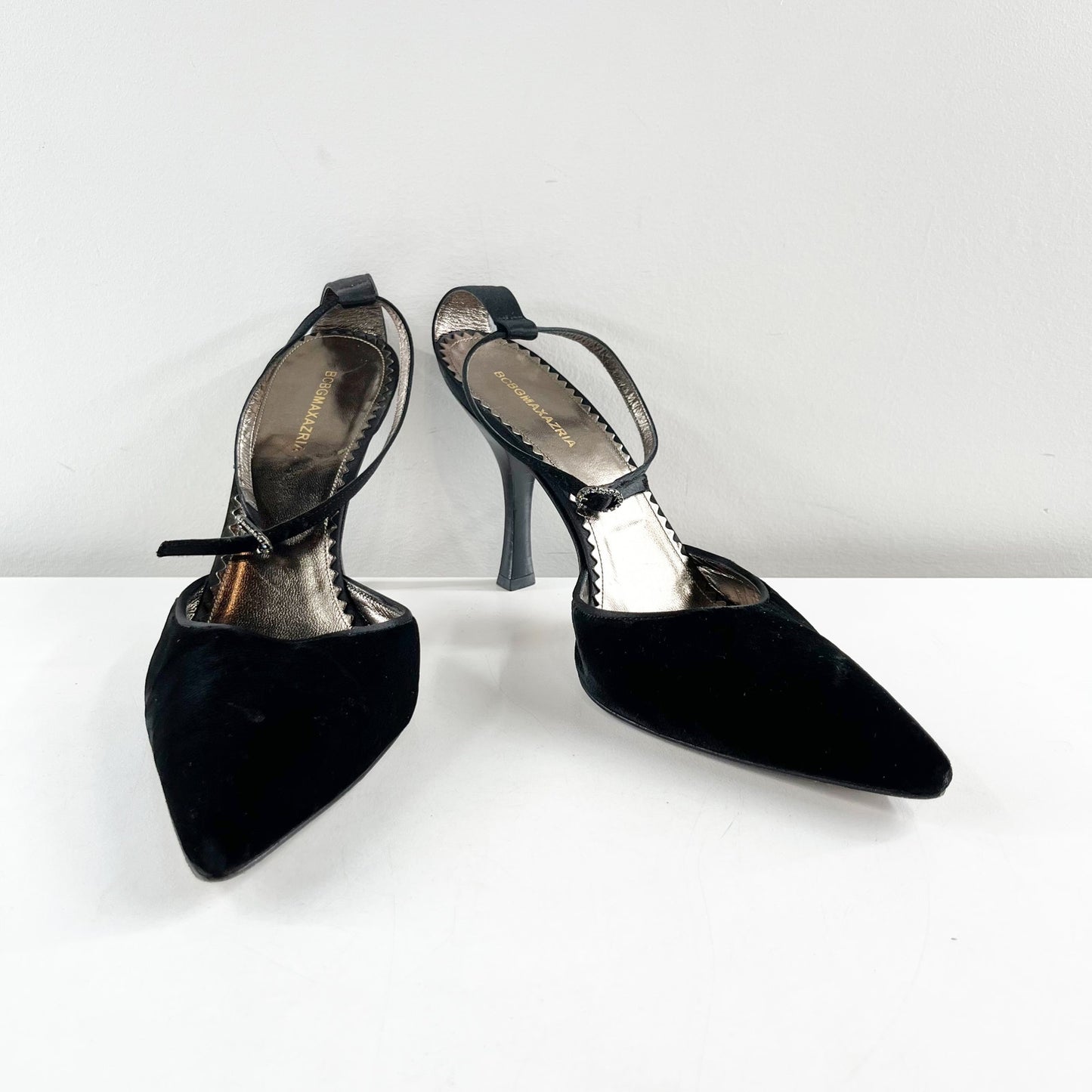 BCBGMaxAzria Suede Ankle Strap Pointed Toe Pump Heels Black 8.5