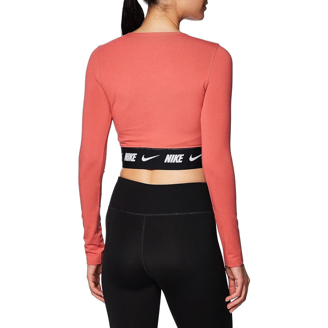 Nike Crop Top Long-Sleeve T-Shirt Adobe Pink Black Small