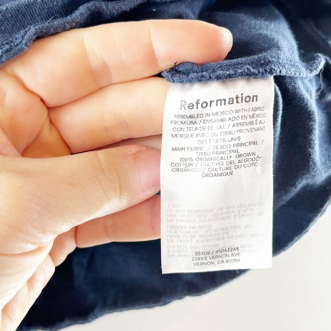 Reformation Organic Cotton Short Sleeve Crew Neck Cropped T-Shirt Blue Small