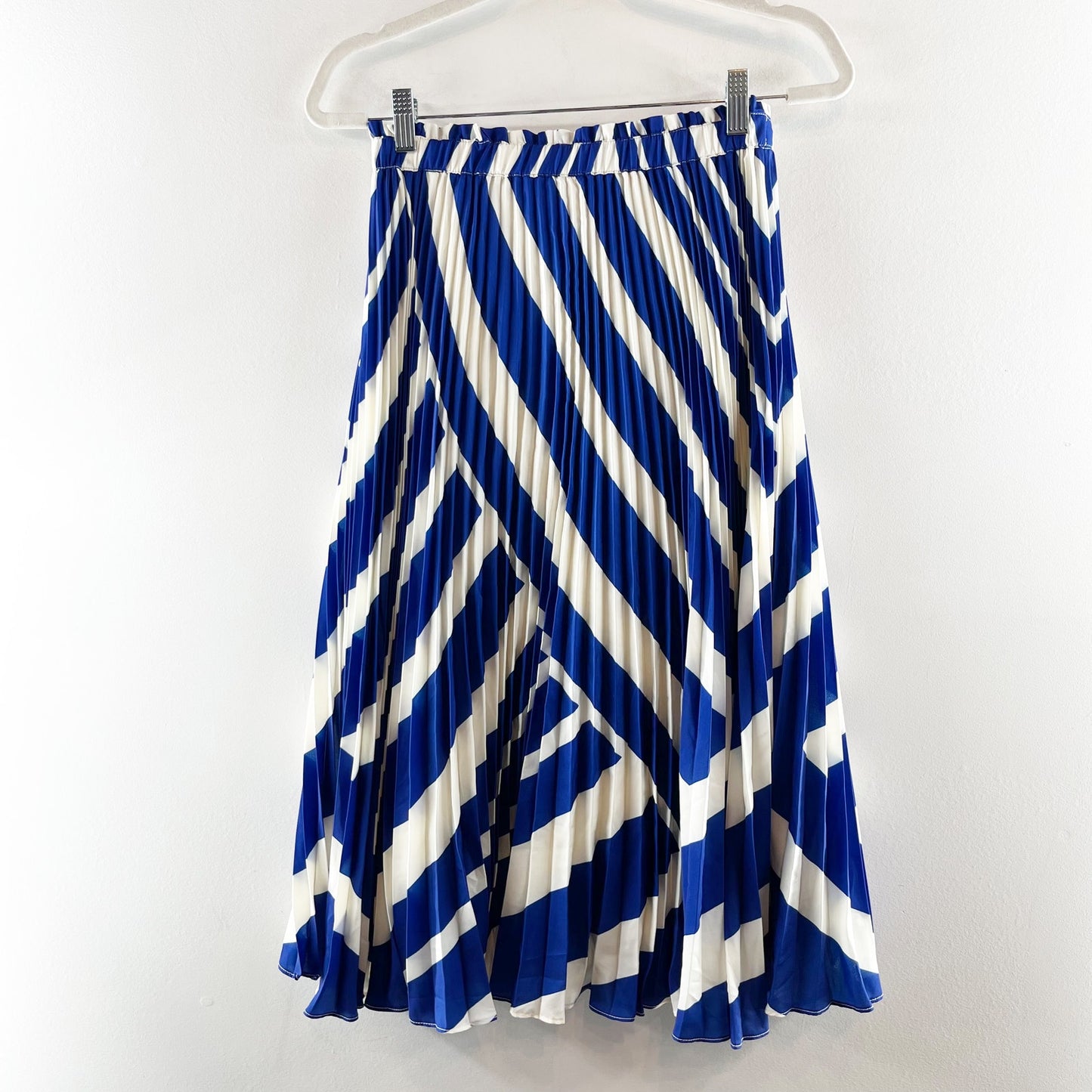 Anthropologie The Valarie Pleated Striped Midi Skirt Blue White XS