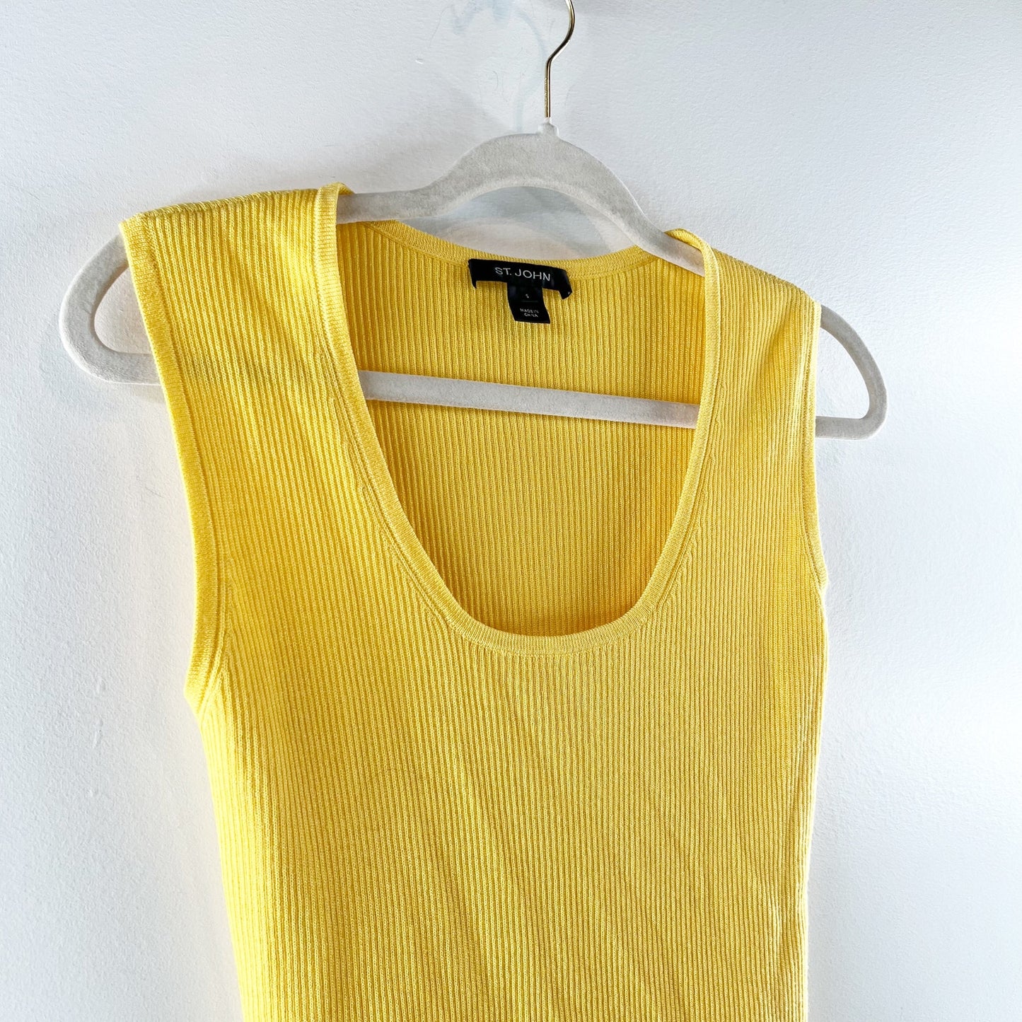 St. John Ribbed Scoopneck Sleeveless Tank Top Yellow Small