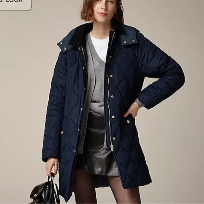 J. Crew Stowe Puffer Quilted Primaloft Parka Coat Jacket Navy Blue XS