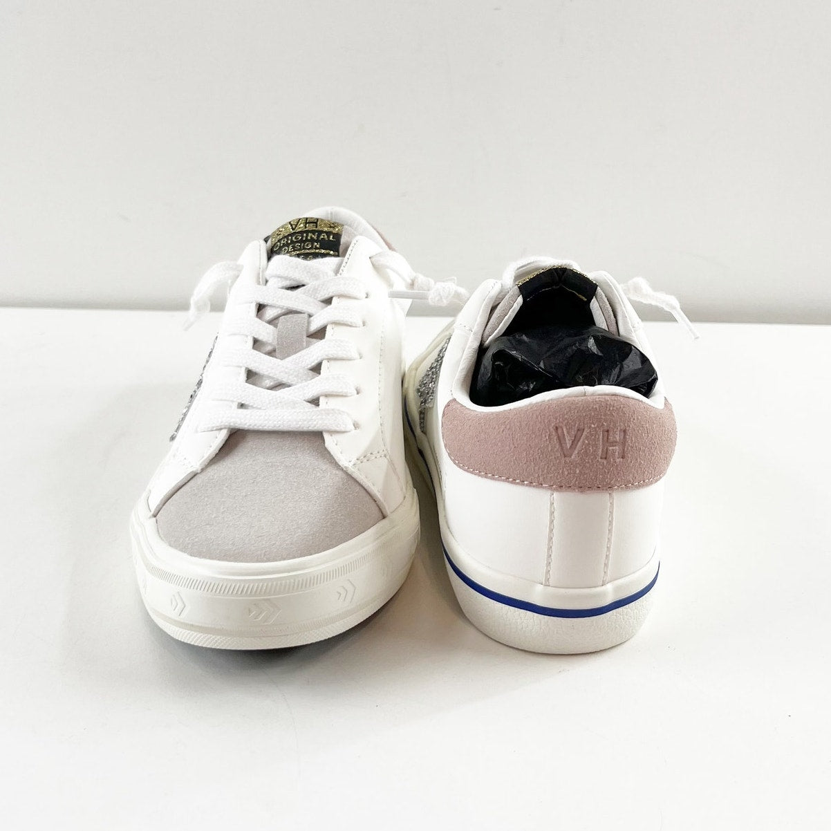 Vintage Havana Mighty Low Top Sneakers Silver Glitter Blue Striped Size 8