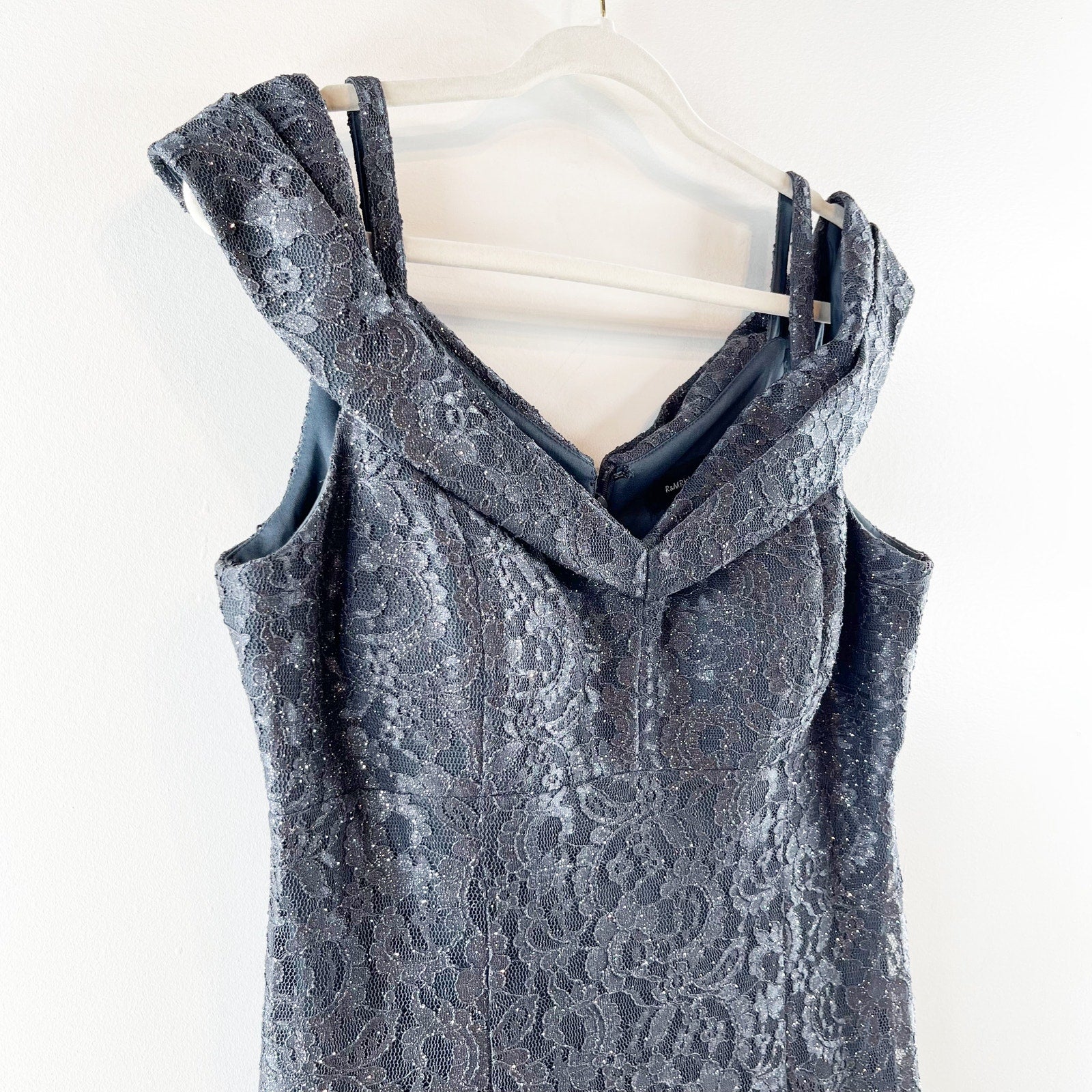 R & M Richards Off-The-Shoulder Lace Gown - Navy - Size 14 R & M Richards Off-The-Shoulder Lace Gown - Navy - Size 14
