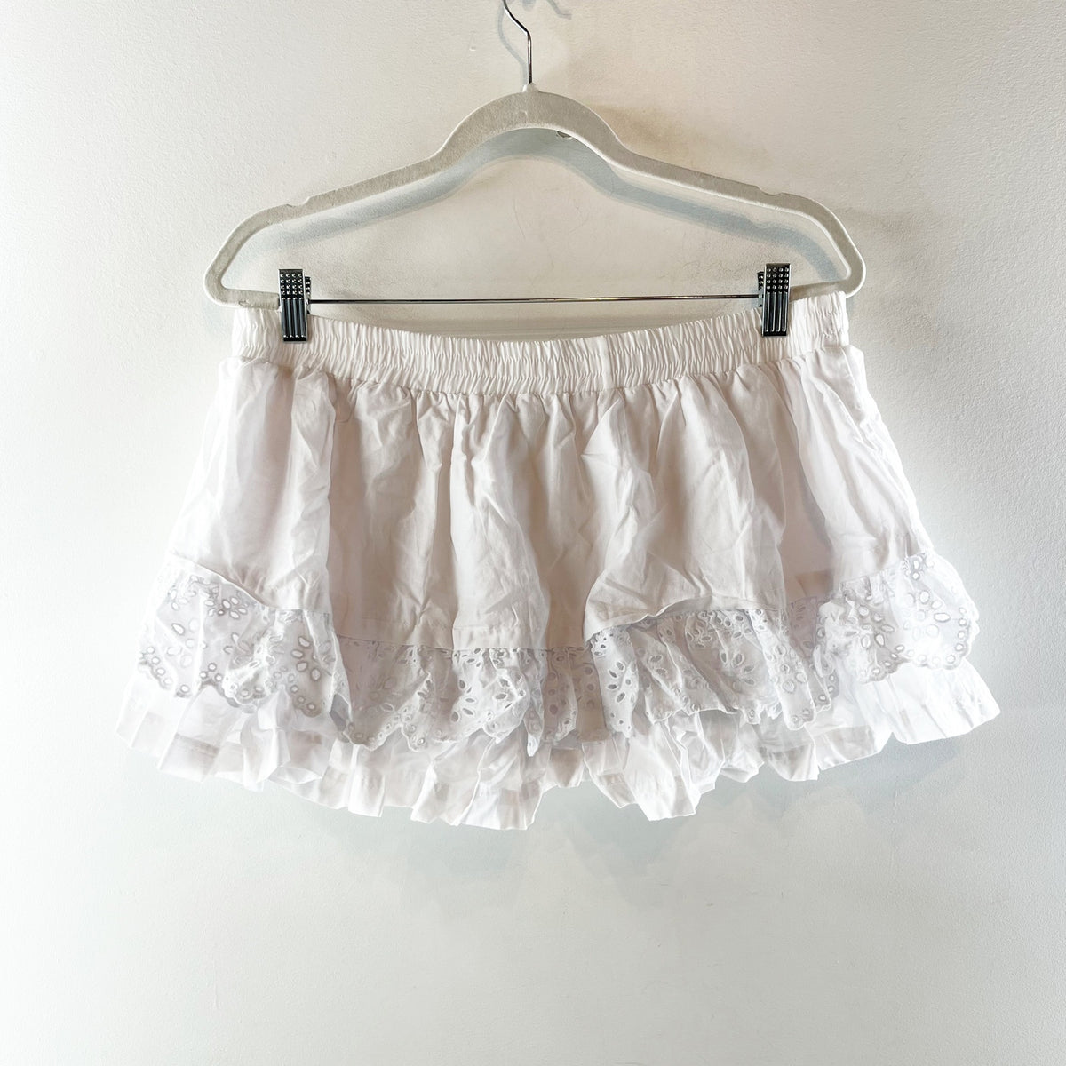 Cotton Candy Layered Eyelet Lace Mini Skirt Skort White Large