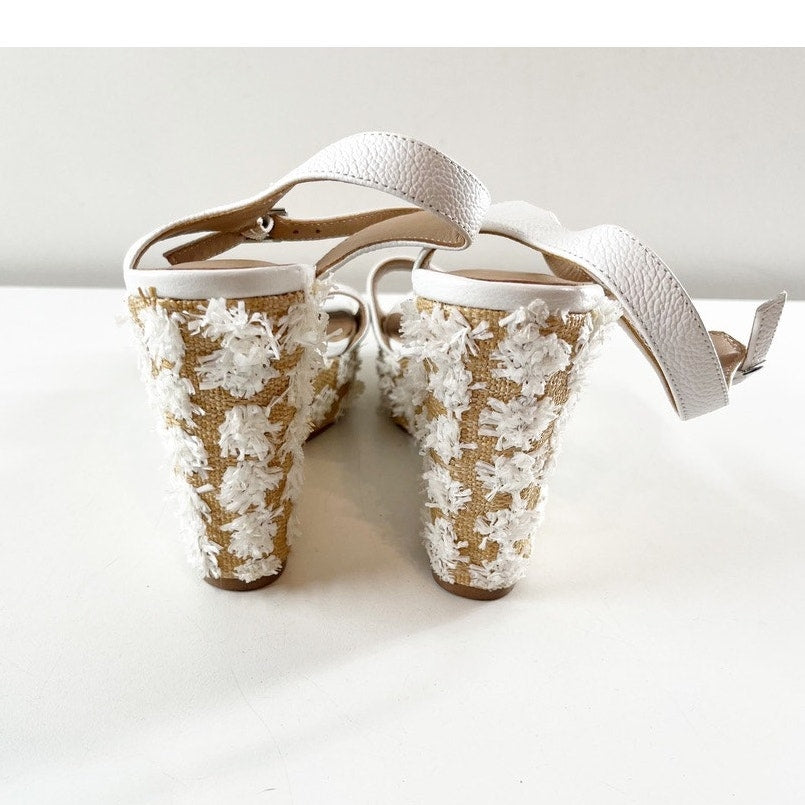 Anthropologie Cork Wedge Open Toe Sandals Shoes White 8