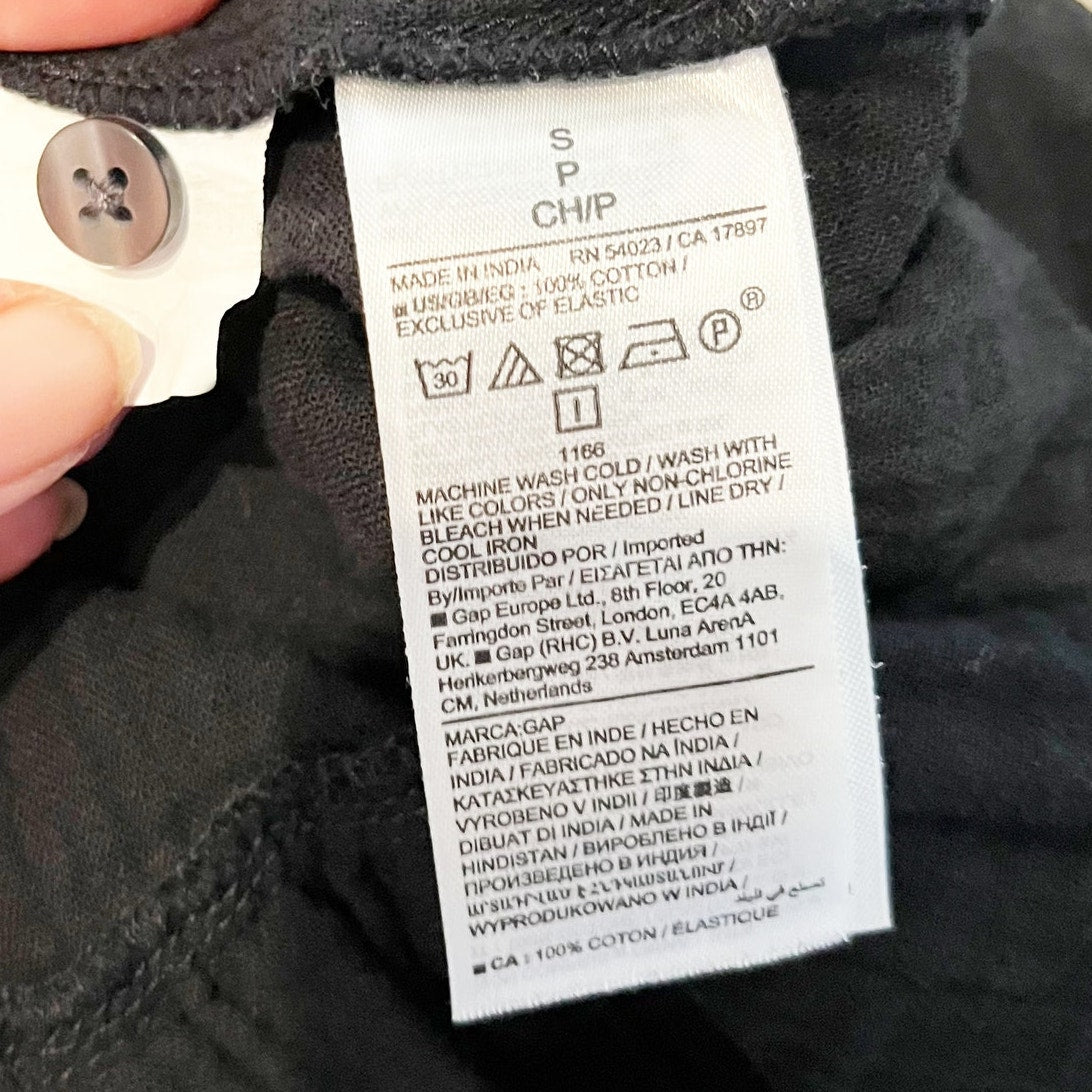 GAP Short Puff Sleeve Belted Crinkle Gauze Tiered Mini Dress Black Small