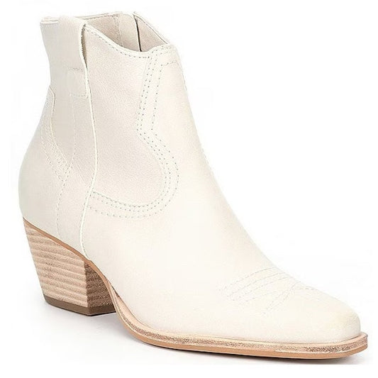 Dolce Vita Silma Nubuck Leather Block Heel Western Ankle Booties Ivory 7.5