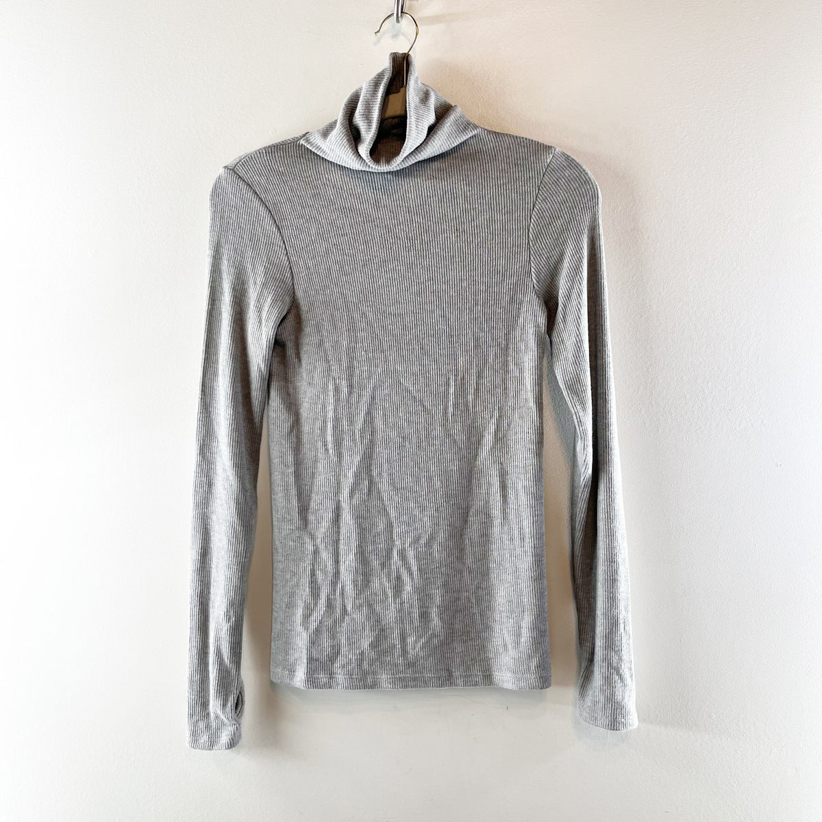 Enza Costa Rib Turtleneck Long Sleeve Sweater Top Gray Small