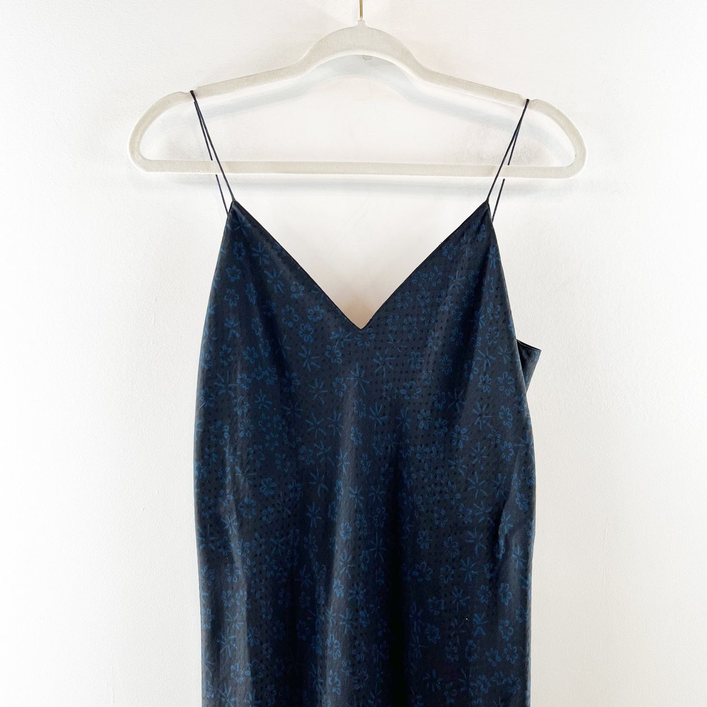 Theory Easy Sleeveless Spaghetti Strap V-Neck Midi Slip Dress Flower Silk Navy 4