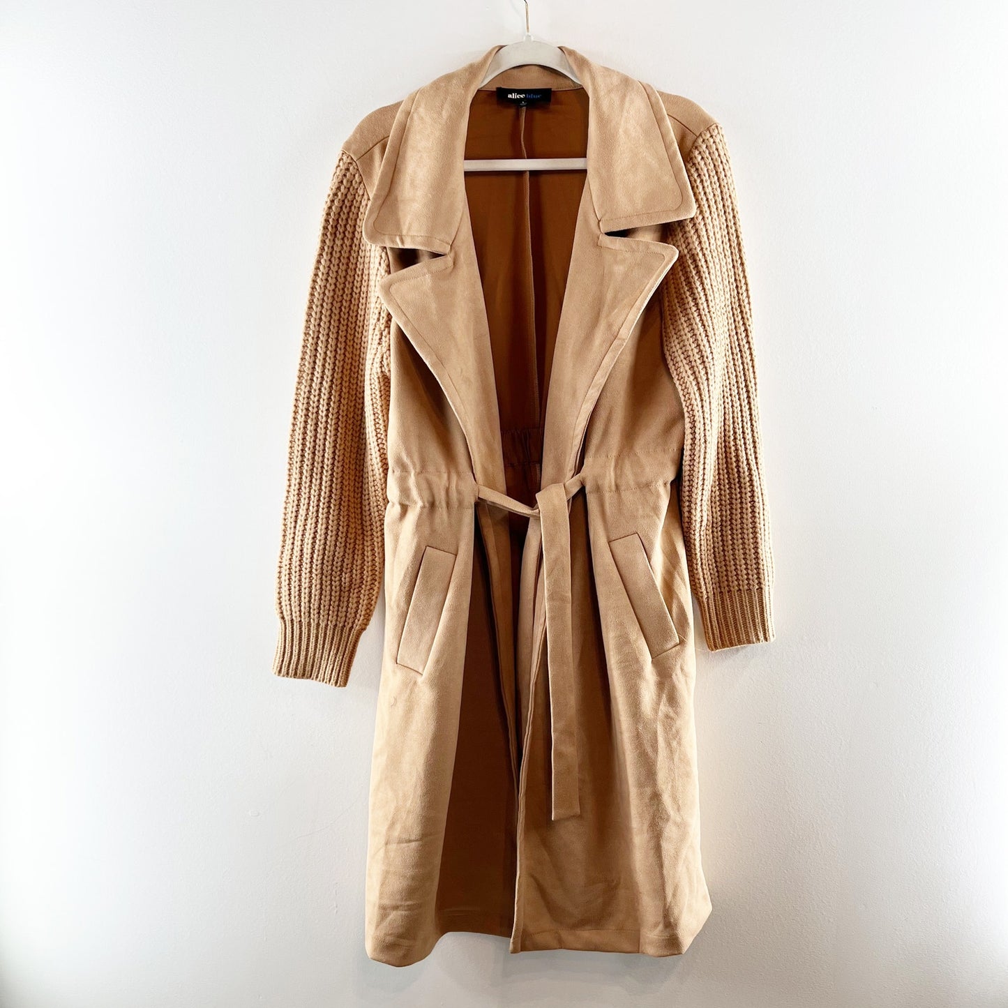 Alice Blue Faux Suede Knit Cardigan Sweater Duster Camel Brown Large