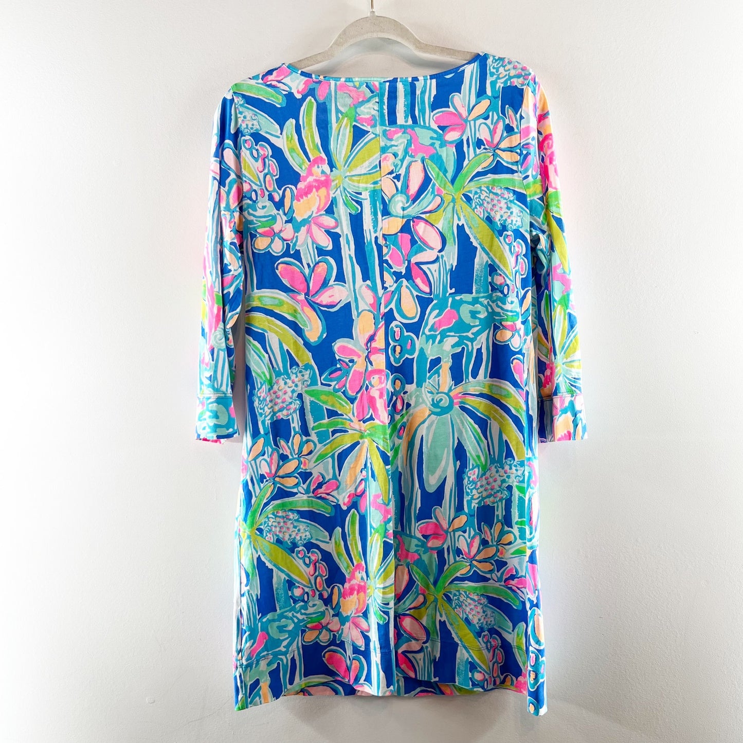 Lilly Pulitzer Marlowe Pima Cotton 3/4 Sleeve Mini Dress Blue Pink Large