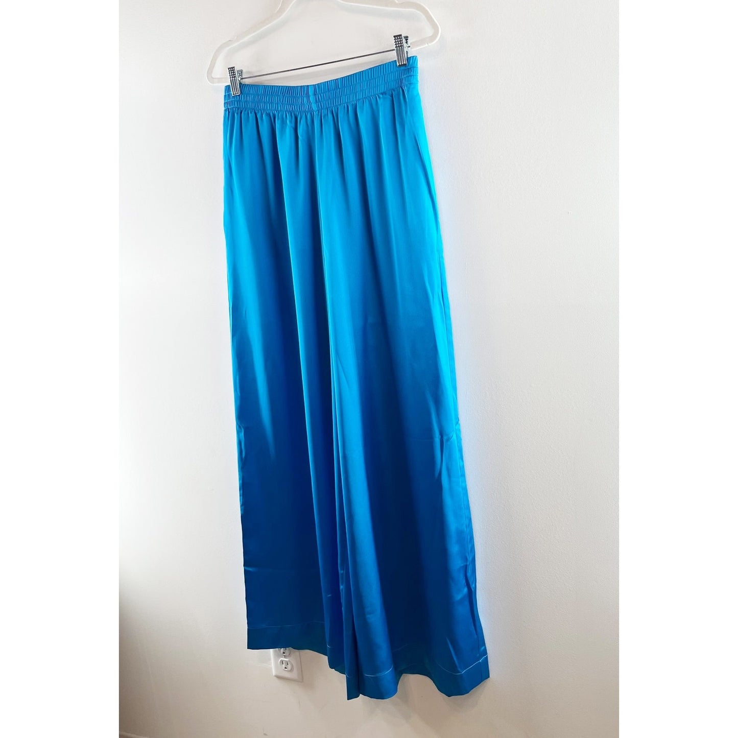 Show Me Your Mumu High Rise Wide Leg Satin Irwin Pants Blue Large