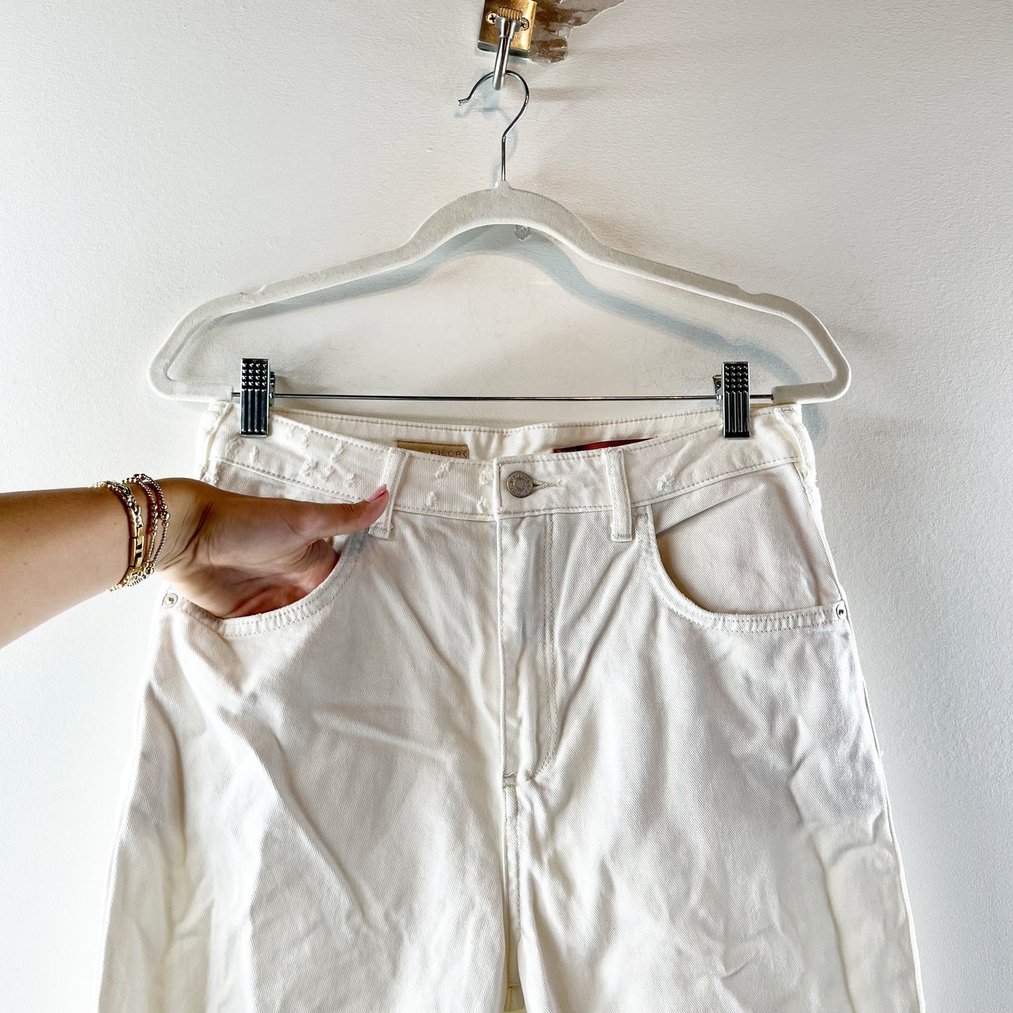 Pilcro Anthropologie Joey Straight Leg High Rise Jeans Distressed White 28