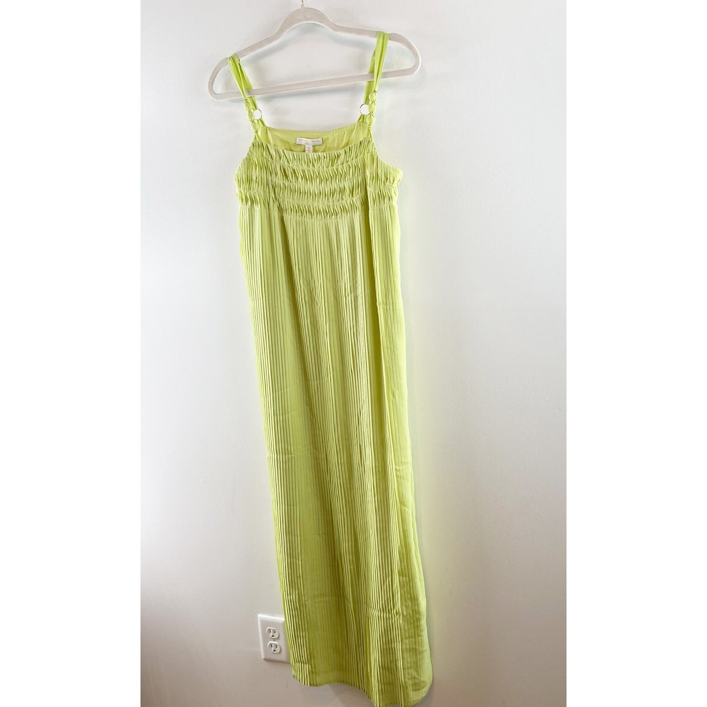 Adrienne Landau Plisse Midi Slip Dress in Green Glow 6