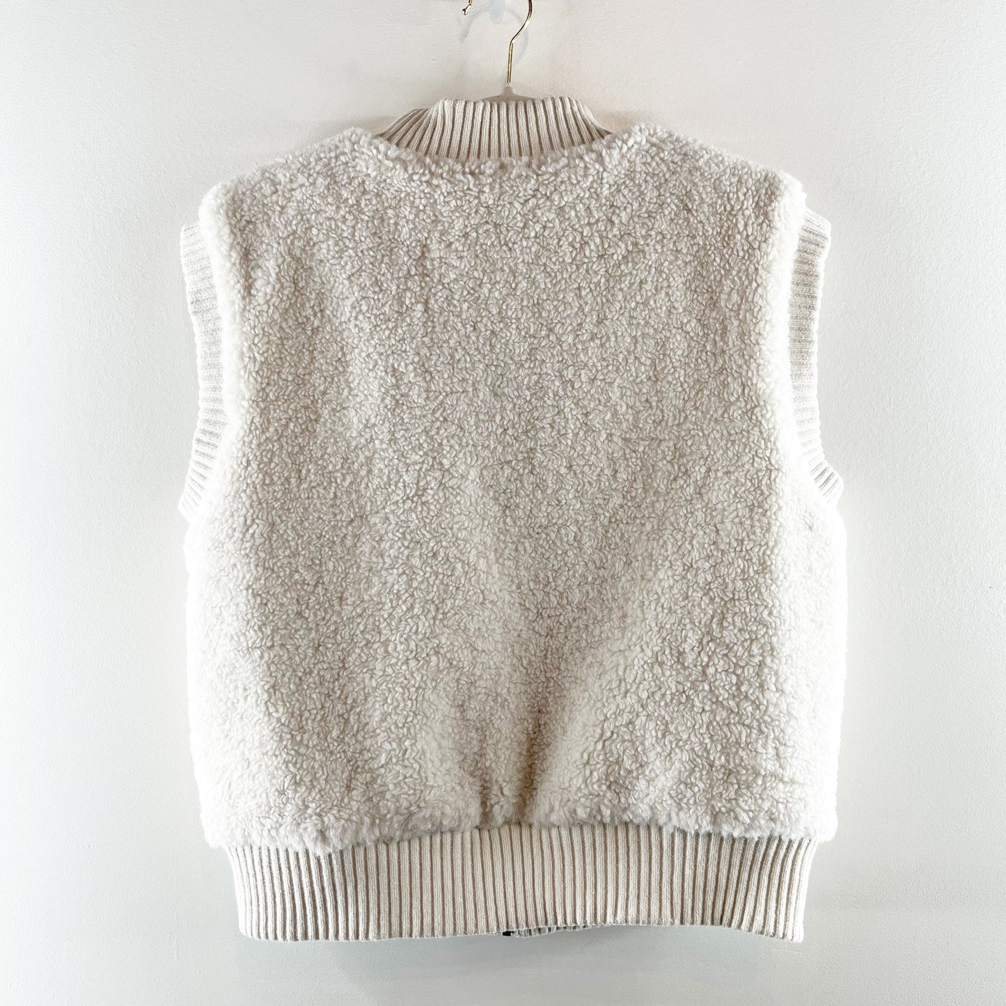 Mint Velvet Knit Mix Full Zip Sleeveless Gilet Vest Cream Small