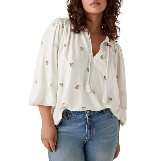 Ba&sh Ravel Long Sleeve Embroidered Eyelet Blouse Shirt Top Cotton 0 Small