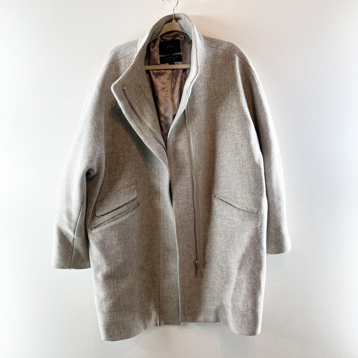 J. Crew Italian Stadium Cloth Wool Blend Long Sleeve Cocoon Overcoat Gray 24