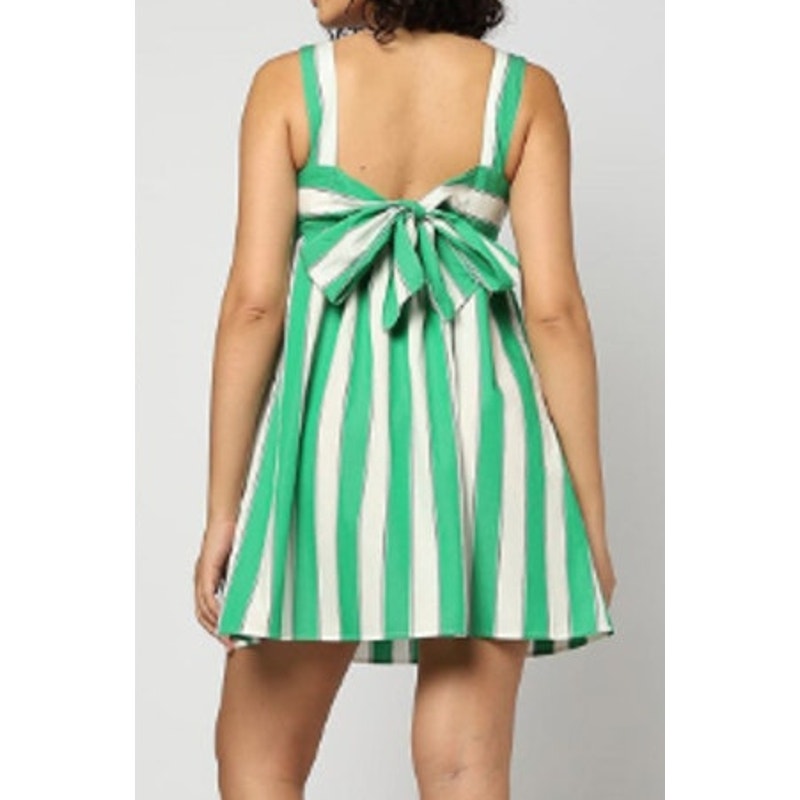 Gap Striped Sleeveless Poplin Tie-Back Mini Dress Green White Medium