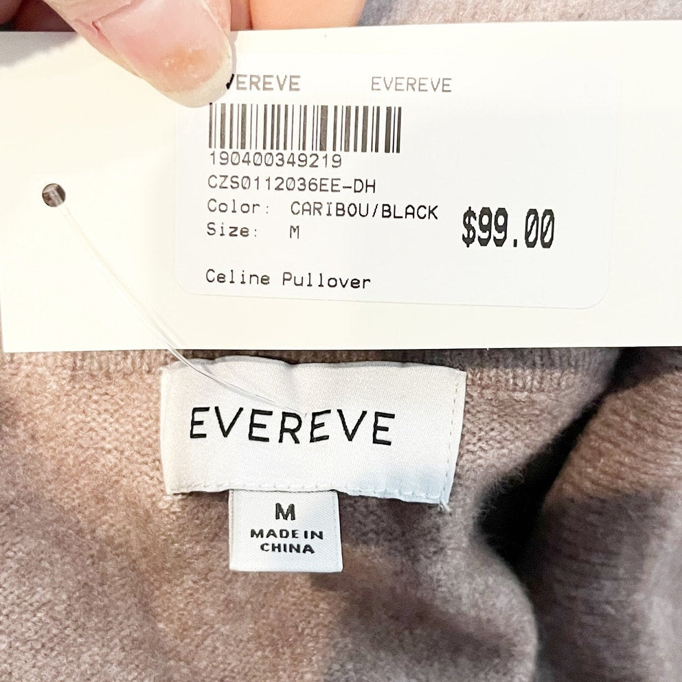 Evereve Celine Short Sleeve Polo Pullover Sweater Caribou Brown Black Medium