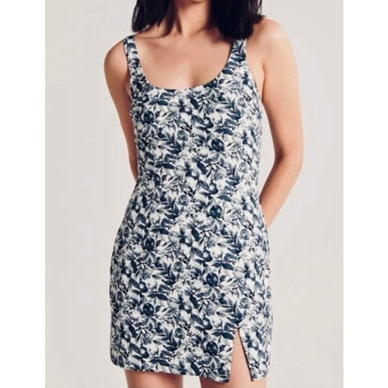 Abercrombie & Fitch Satin Sculpt Floral Sleeveless Slip Mini Dress Blue Small