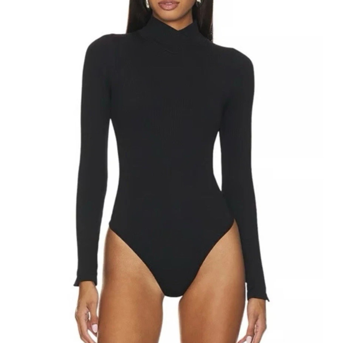 Free People XYZ Ribbed Long Sleeve Turtleneck Bodysuit Black XS / S