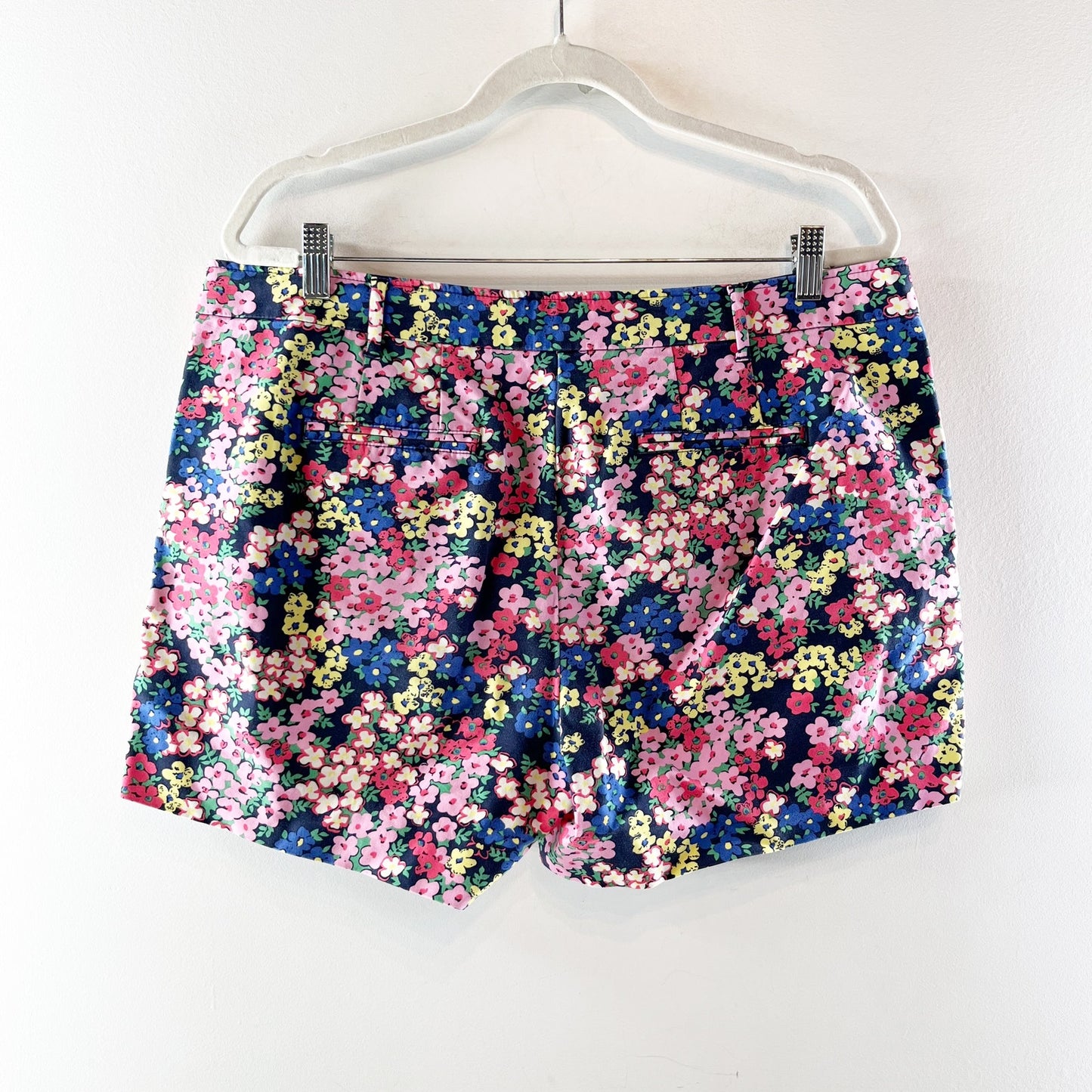 Boden Floral Richmond Mid Rise Flat Front Chino Shorts Blue Pink 12