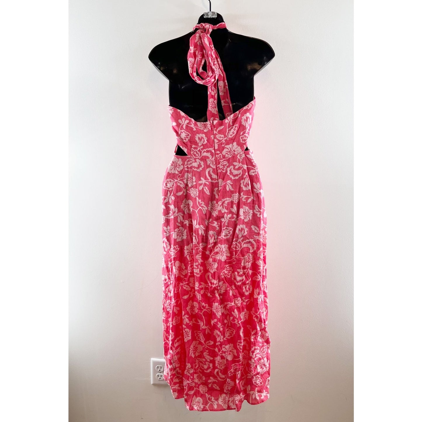 Ramy Brook Halter Floral Cutout Slit Midi Dress Pink 4