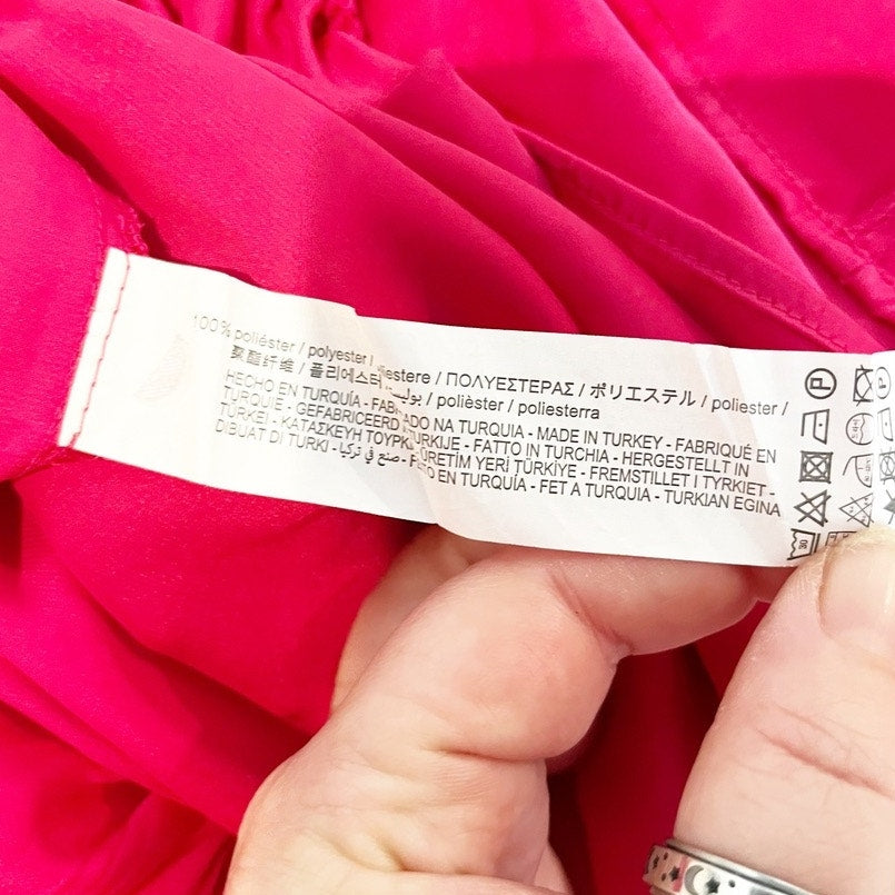 Zara Plunging V-Neck Pleated Wide Leg Buckle Jumpsuit Hot Pink Medium