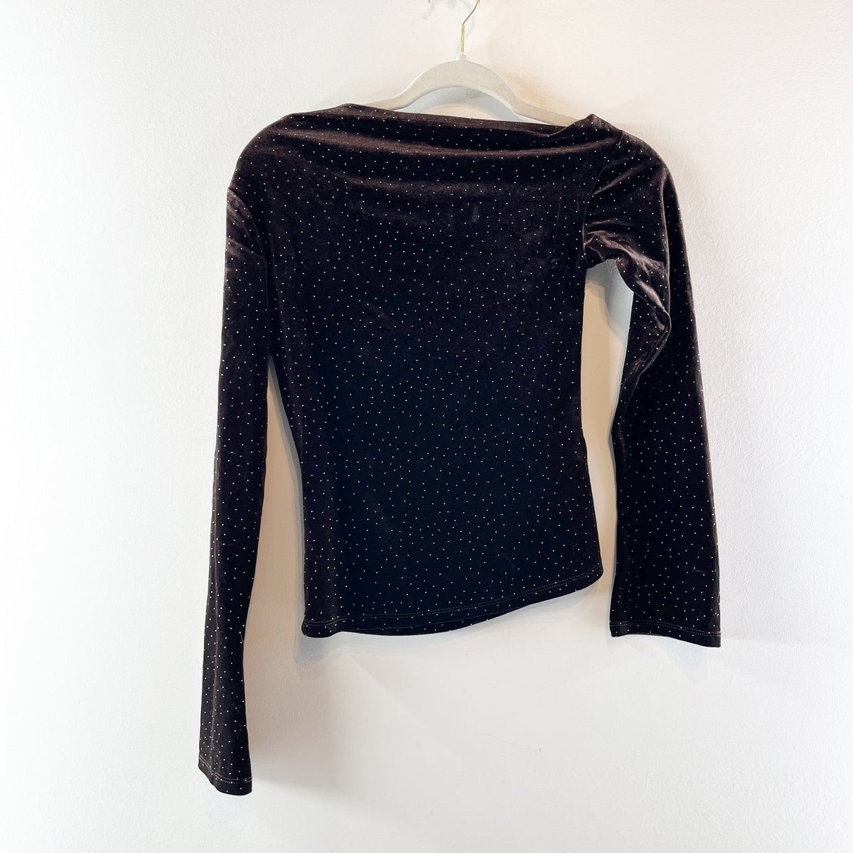 Mango Velvet Off One Shoulder Long Sleeve Embellished Top Brown Small