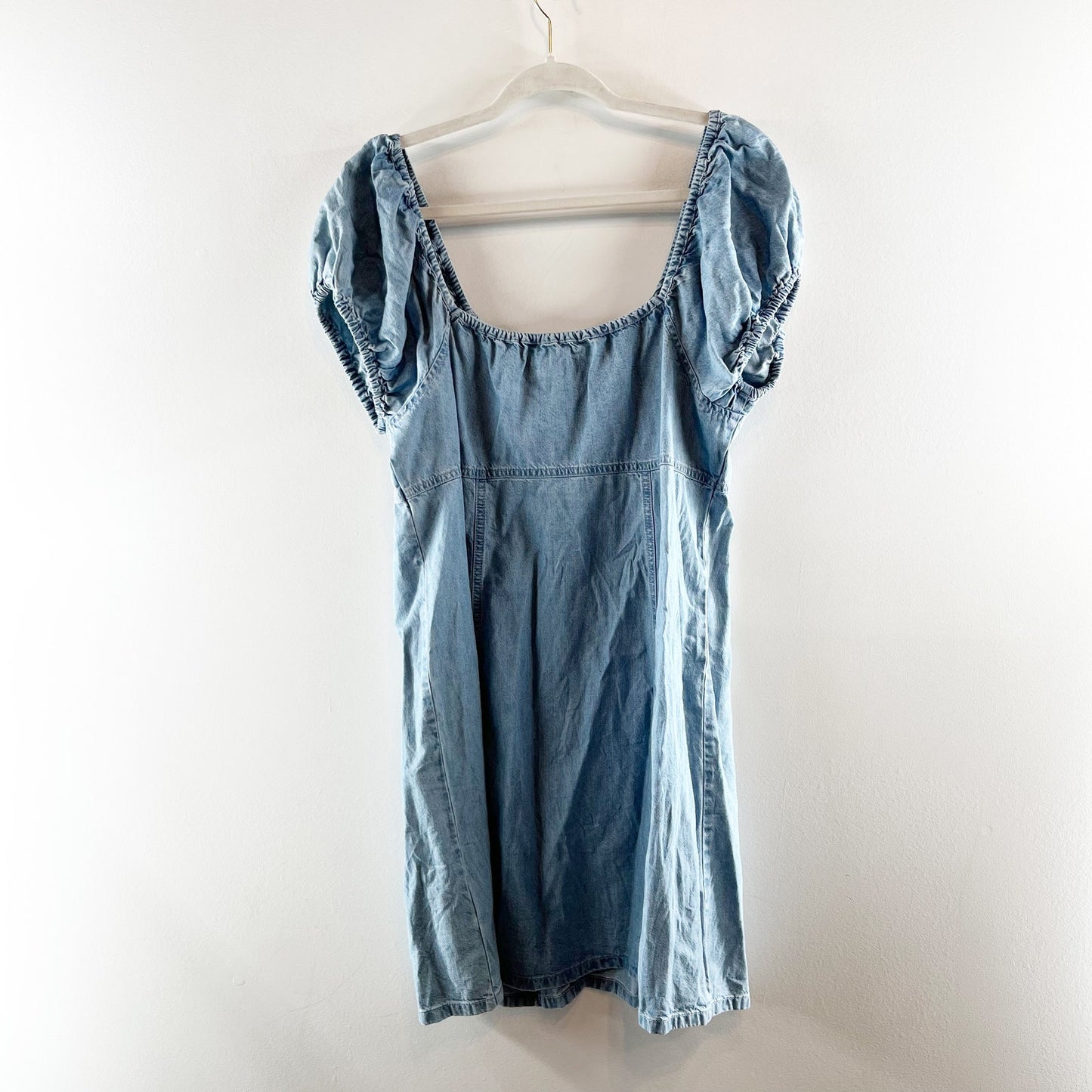 Madewell Denim Short Puff Sleeve Button Up Margie Mini Dress Bevy Wash Blue 12
