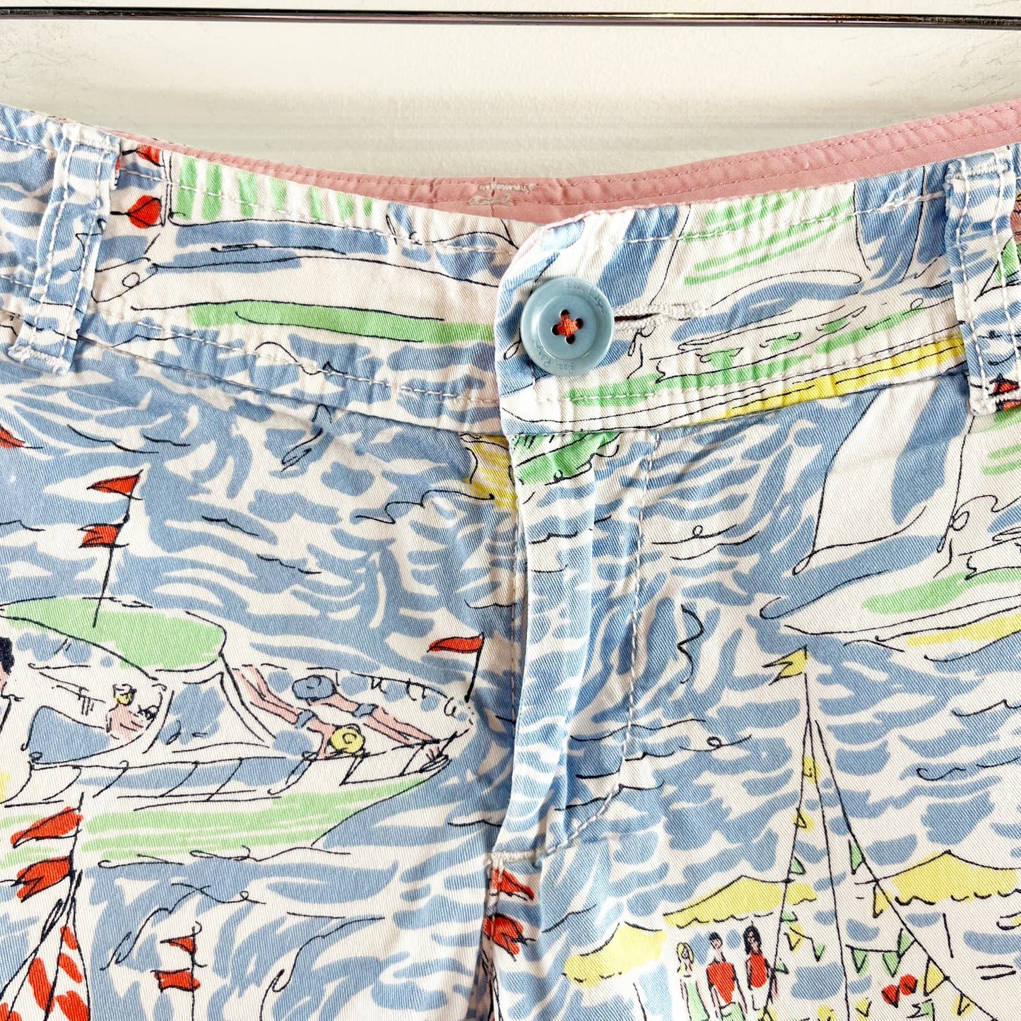 Lilly Pulitzer Calahan Get Nauti Nautical Sailboat Print Cotton Shorts Blue 4