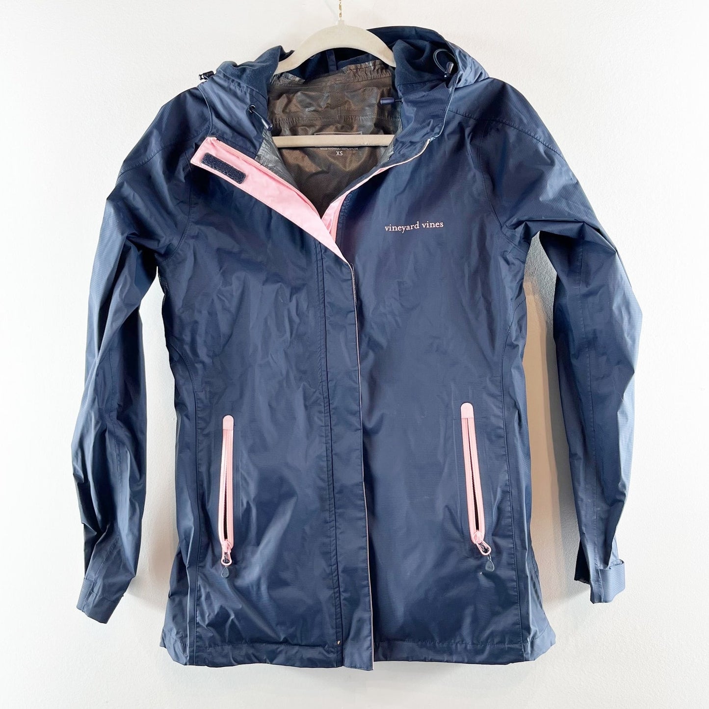 Vineyard Vines Nylon Raincoat Jacket Navy Blue Pink XS