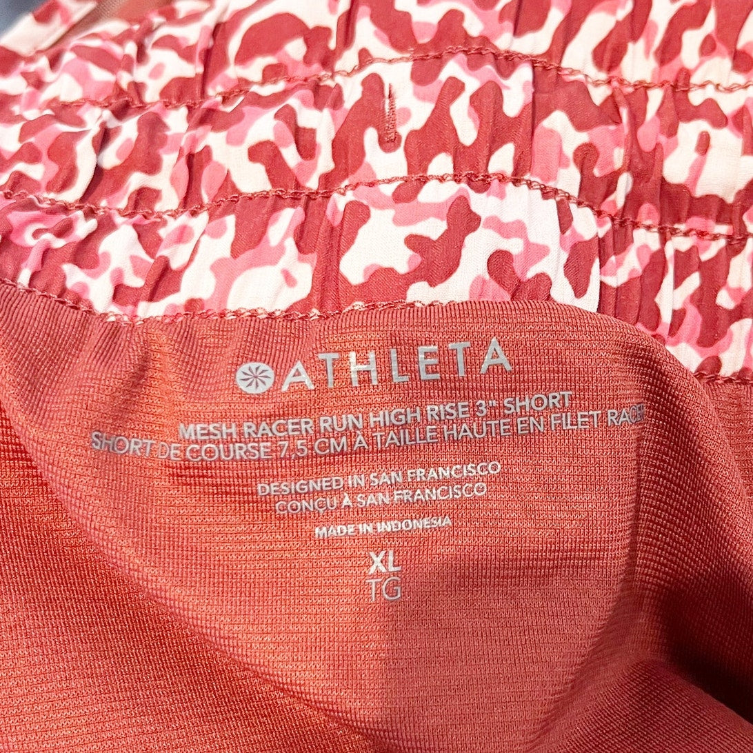 Athleta Mesh Racer Run High Rise 3" Lined Running Shorts Printed Red XL