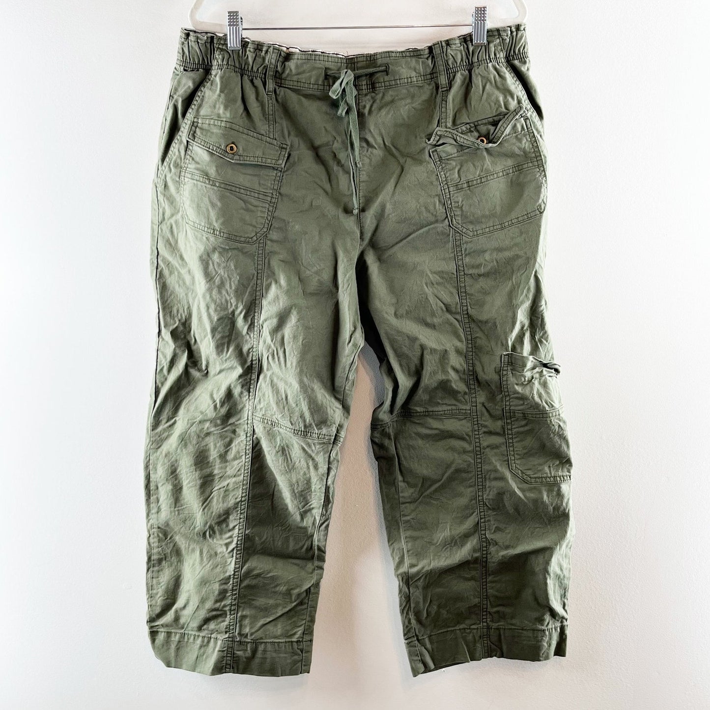 Pilcro Anthropologie High Rise Wide Leg Cropped Utility Pants Green XL