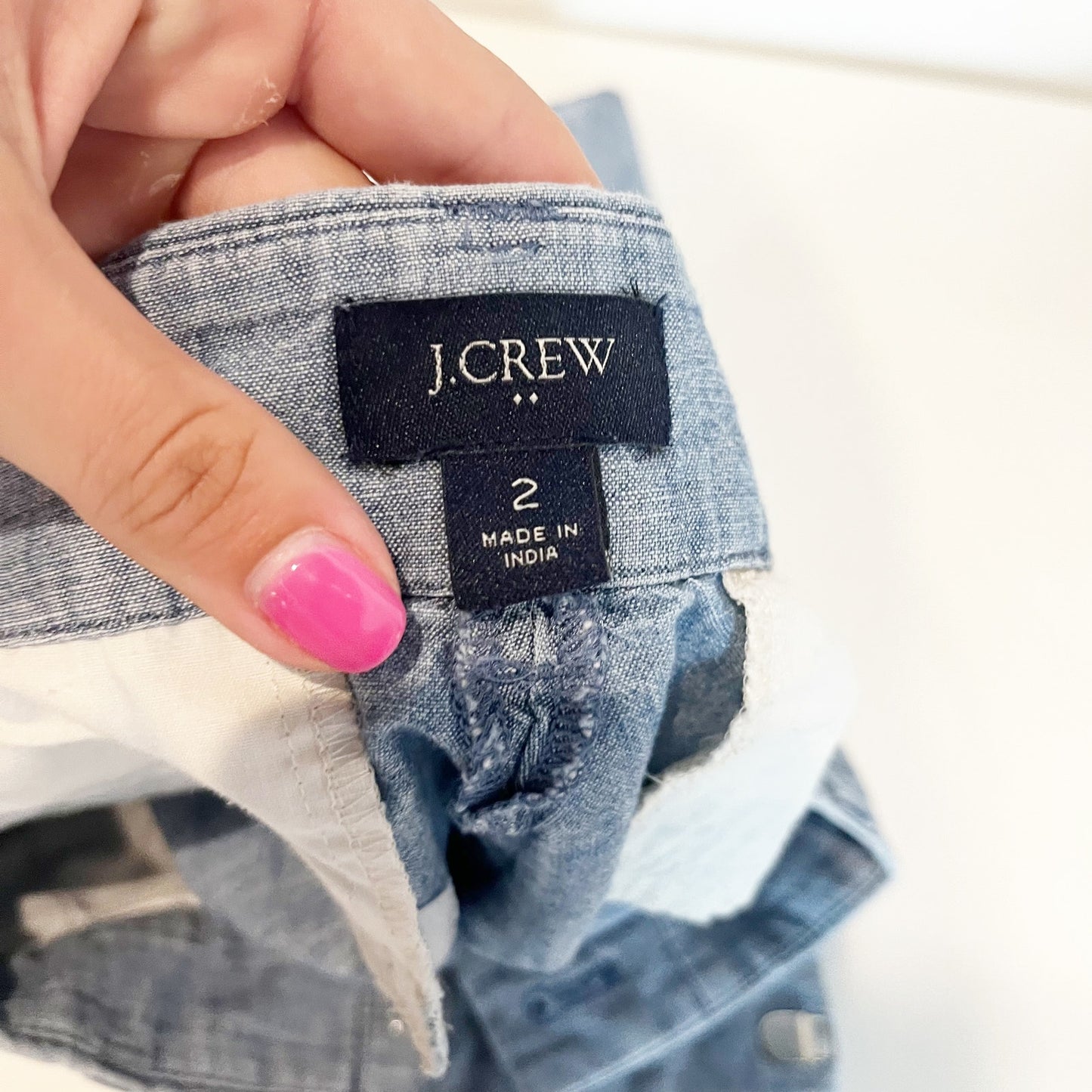 J. Crew Mid-Rise Flat Front Chambray Short with Scalloped Hem Blue 2