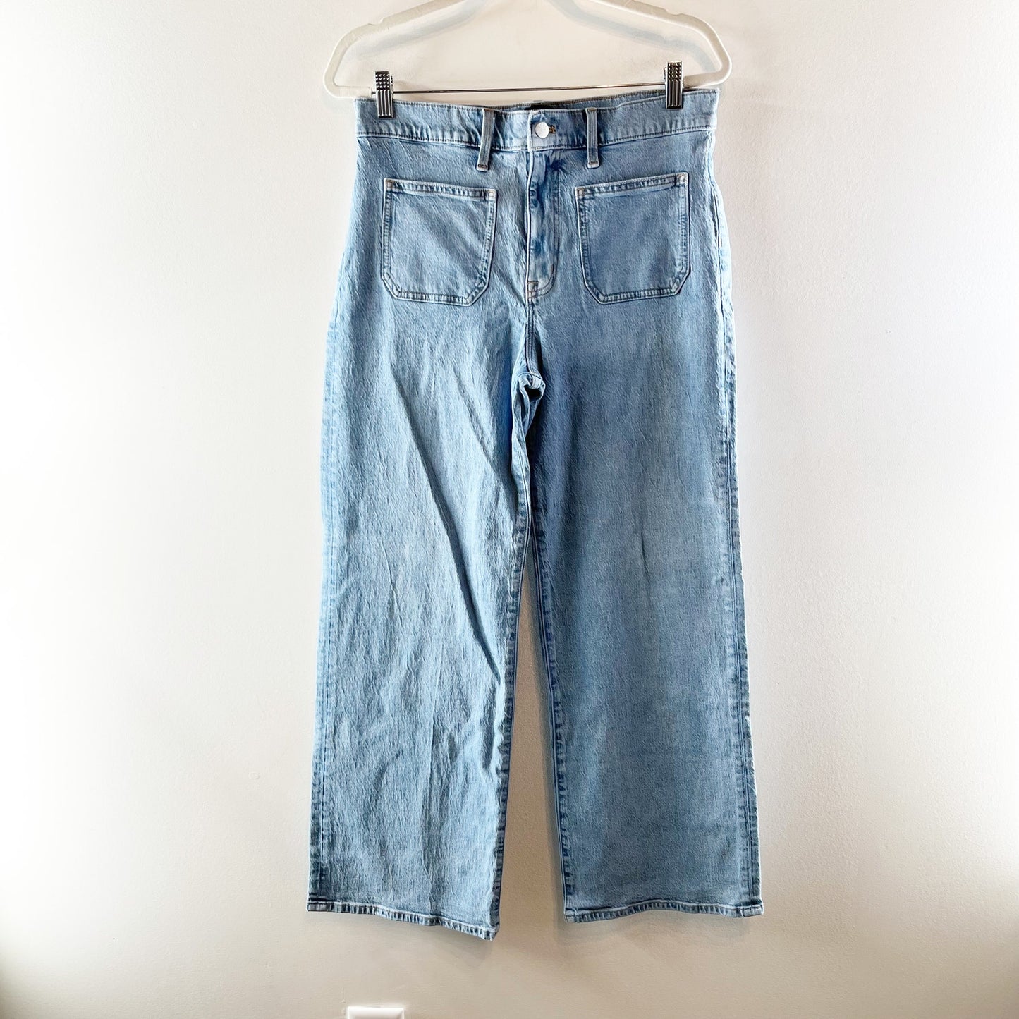 J. Crew Slim Wide Leg Patch Pocket Jeans in All Day Stretch Ligt Wash Blue 30