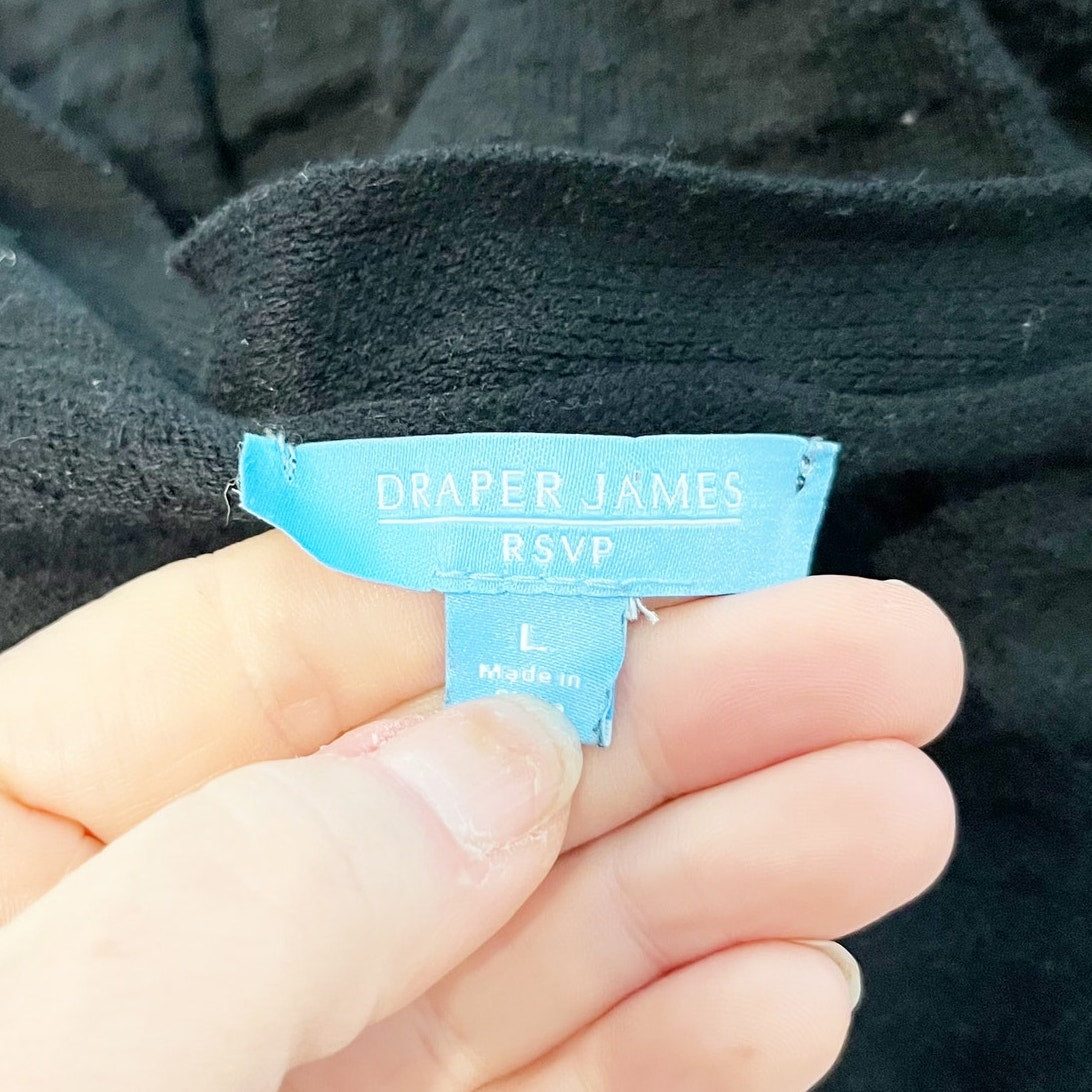 Draper James Short Puff Sleeve V Neck Button Up Cardigan Sweater Black Large