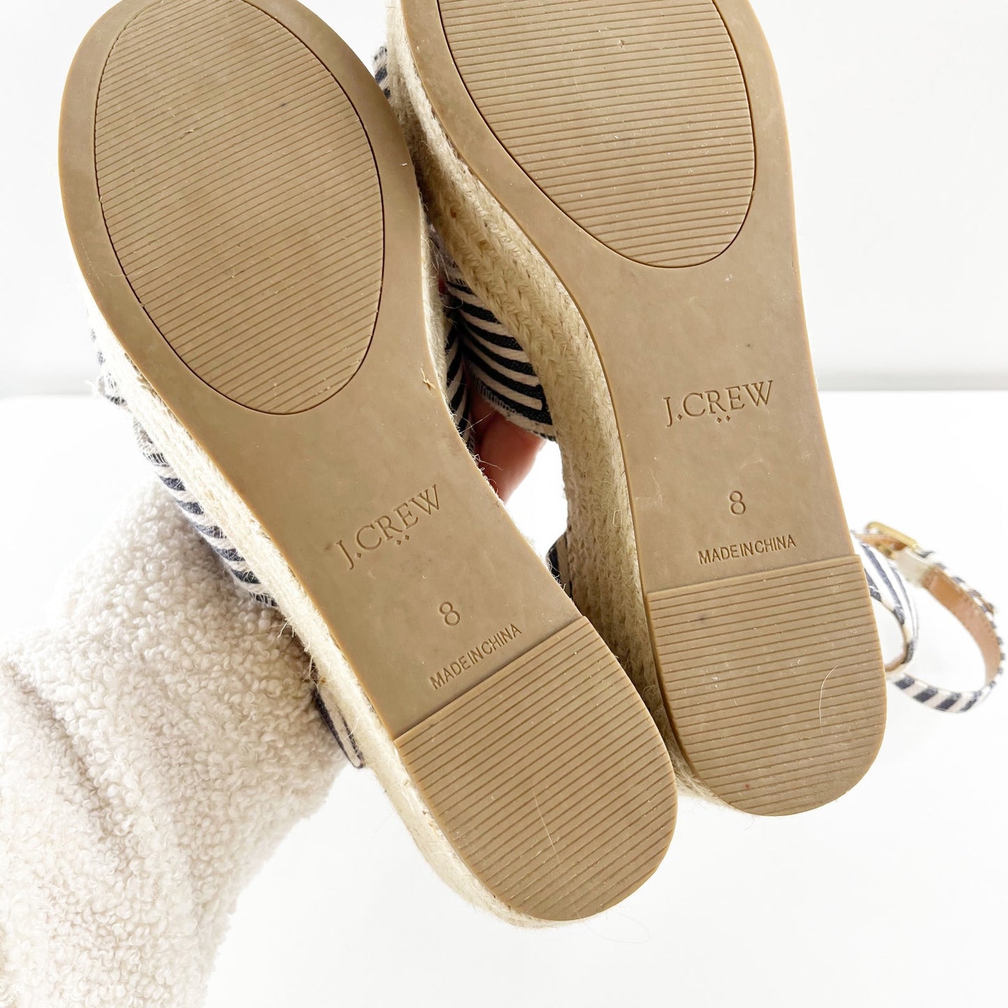 J. Crew Platform Bow Striped Espadrille Wedge Sandals Blue White 8