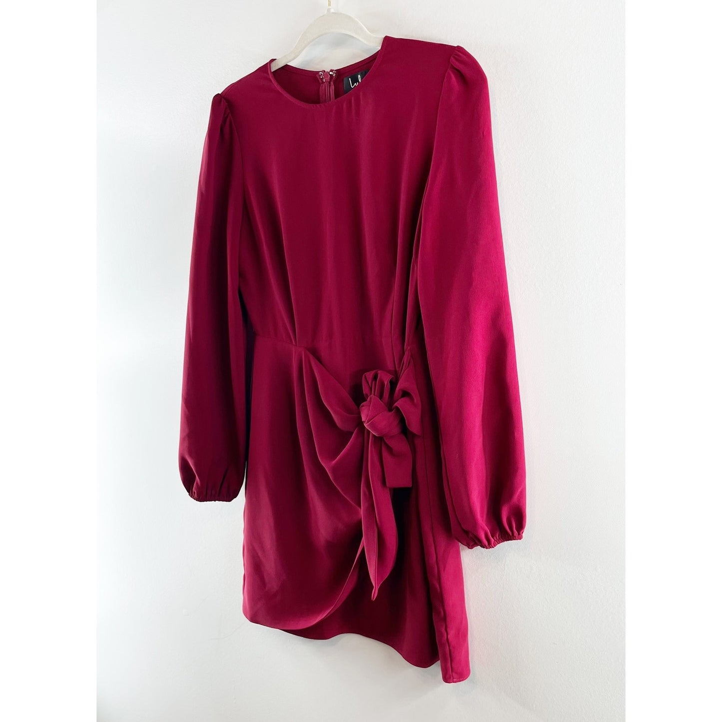 Lulus Believe It or Knot Long Sleeve Tie-Front Skater Dress Wine Red Small