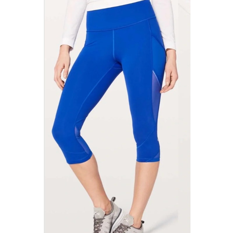 Lululemon Cropped Side Pockets Running Yoga Pants Leggings Royal Blue 6