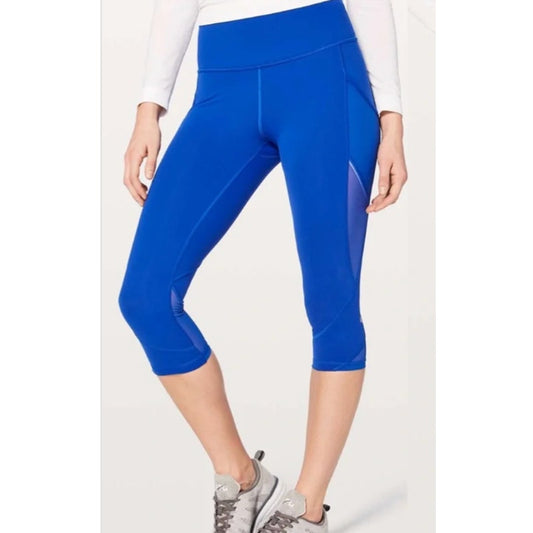 Lululemon Cropped Side Pockets Running Yoga Pants Leggings Royal Blue 6