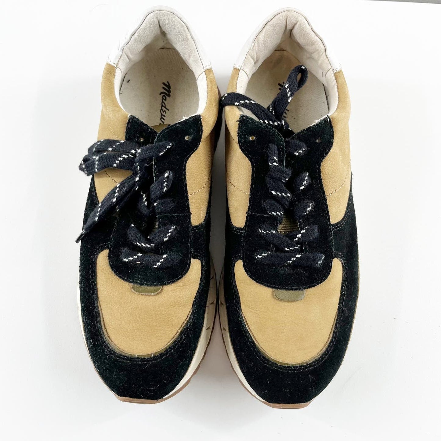 Madewell Kickoff Trainer Sneakers in Nubuck Suede Leather Tan Black 7.5