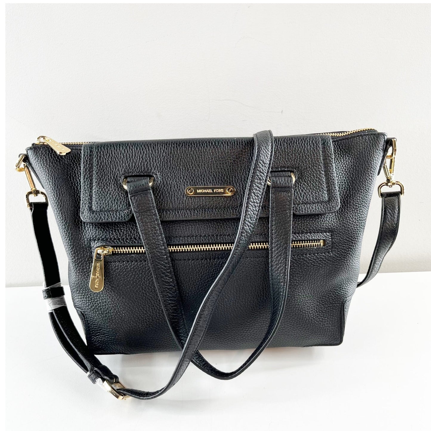 Michael Kors Mackenzie Leather Adjustable Strap Satchel Tote Bag Black Medium