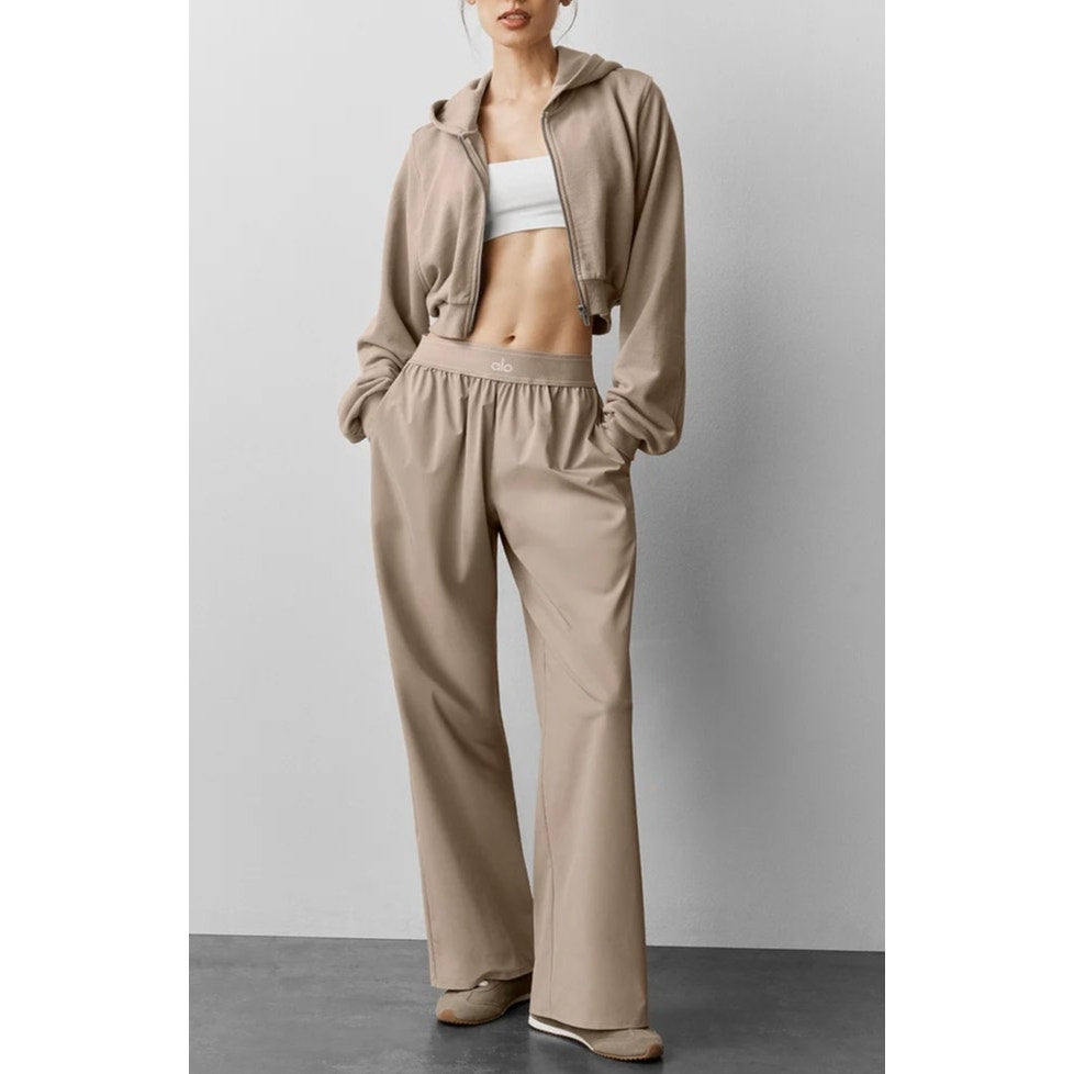 Alo High Rise Suit Up Wide Leg Trouser Pants Gravel Tan XS