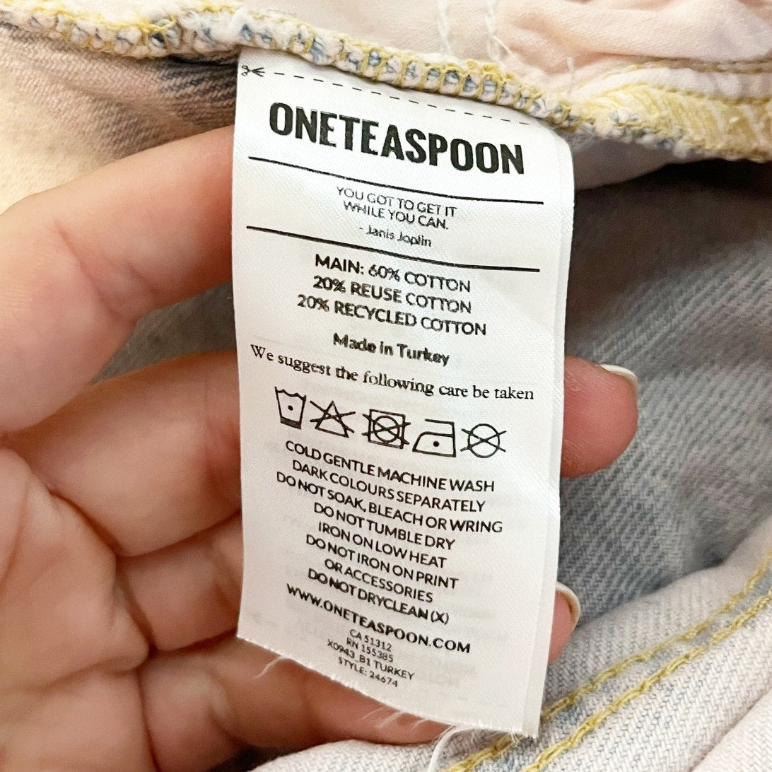 OneTeaspoon Pink Haze Outlaws Distressed Denim Jean Shorts Blue Pink 25