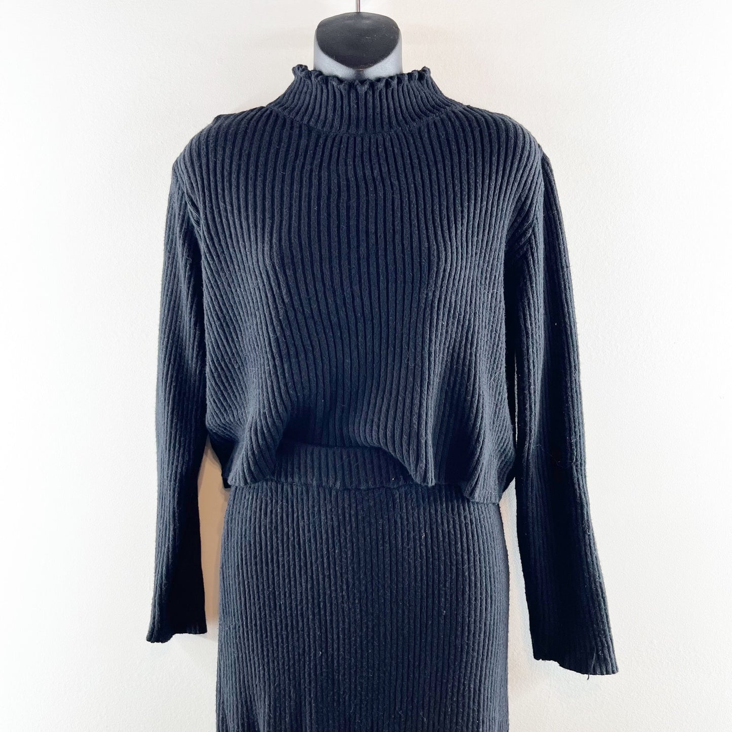 Petal & Pup Payton Knitted Ribbed Sweater and Midi Skirt Set Black Medium