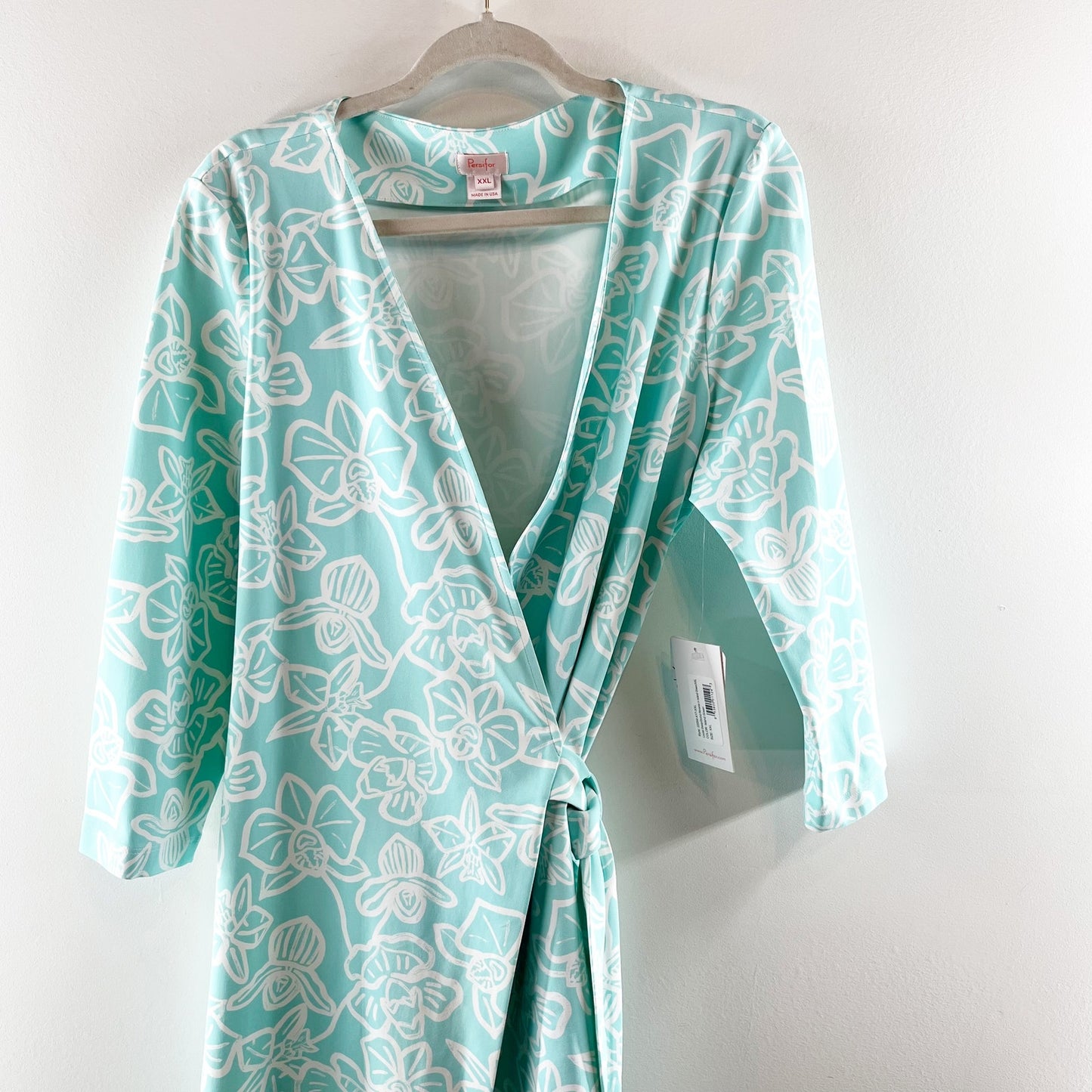 Persifor Louise Wrap Mini Dress Orchid Reverse in Island Green XXL