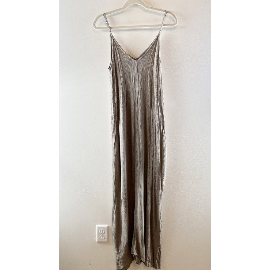 Lovestitch Gauzy Crinkle Maxi Slip Dress Concrete Gray Medium / Large