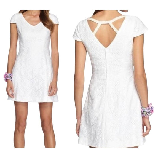 Lilly Pulitzer Mercer Floral Net Lace Crisscross Pearl Mini Dress Resort White 0